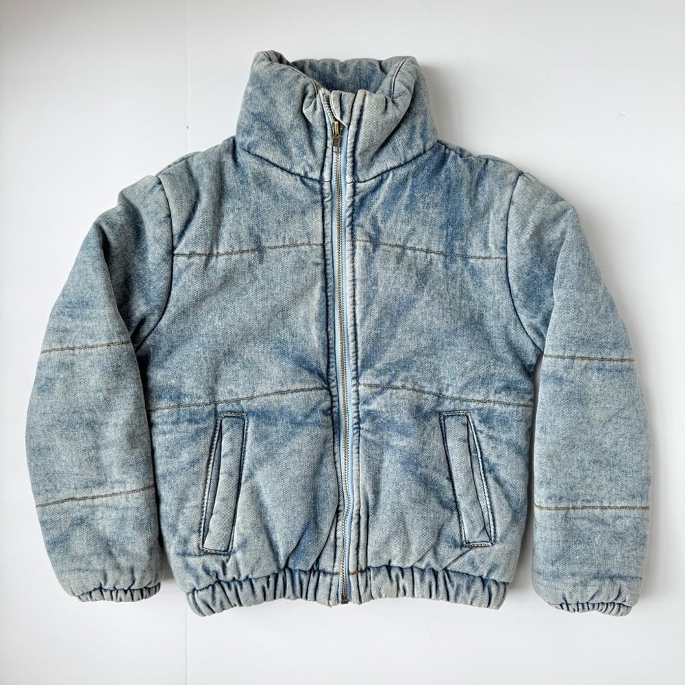 Kidpik Girls Blue Denim Puffer Jacket Zip-Up Size 7-8 - Picture 3 of 5